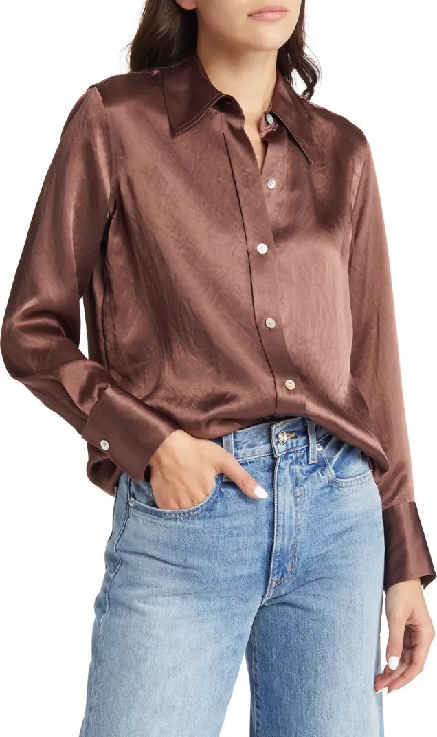 Andrea Textured Satin Button-Up Shirt | Nordstrom