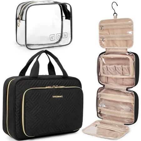 BAGSMART Extra Large Travel Toiletry Bag Set with TSA Approved Transparent Cosmetic Makeup Bag, Hanging Travel Toiletries Organizer for Full Sized Accessories Essentials, Large Size, Black | Walmart (US)