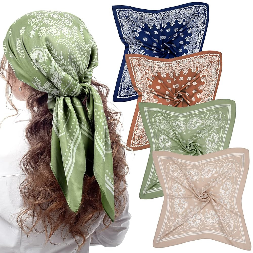 Syhood 4 Pcs 27'' Square Satin Head Scarves Satin Bandanas for Women Headband Scarves Silk Feelin... | Amazon (US)