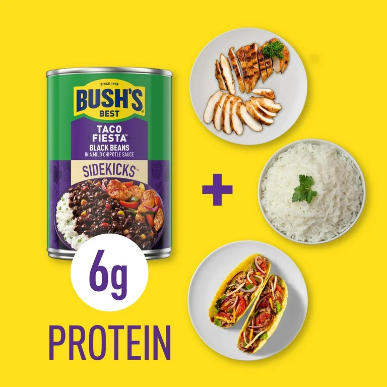 Bush's Sidekicks Taco Fiesta Black Beans, Canned Black Beans, 15.1 oz Can | Walmart (US)