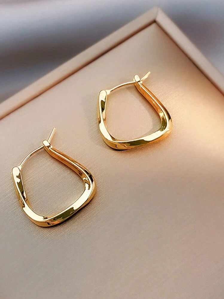 1pair Gold-Tone Asymmetrical Geometric-Shaped Hoop Earrings Suitable For Women's Daily Wear To Wo... | SHEIN
