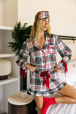 Aurora & Luna Pj Set Frosted Pine Plaid Satin | Beach Riot