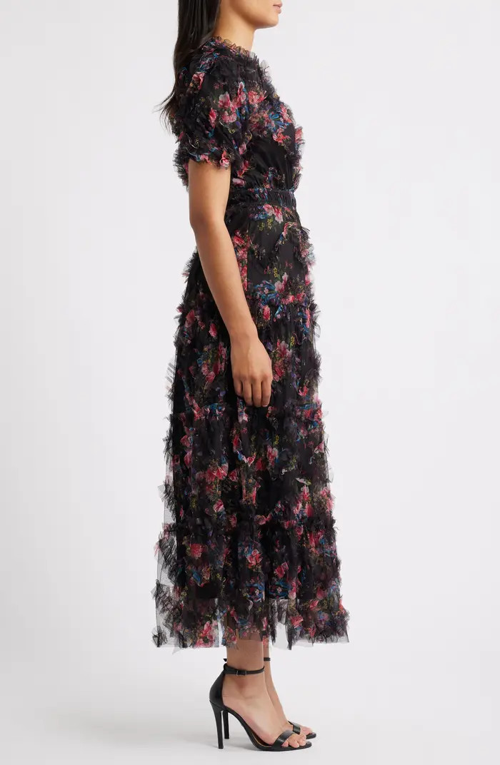 Floral Print Ruffle Mesh Maxi Dress | Nordstrom