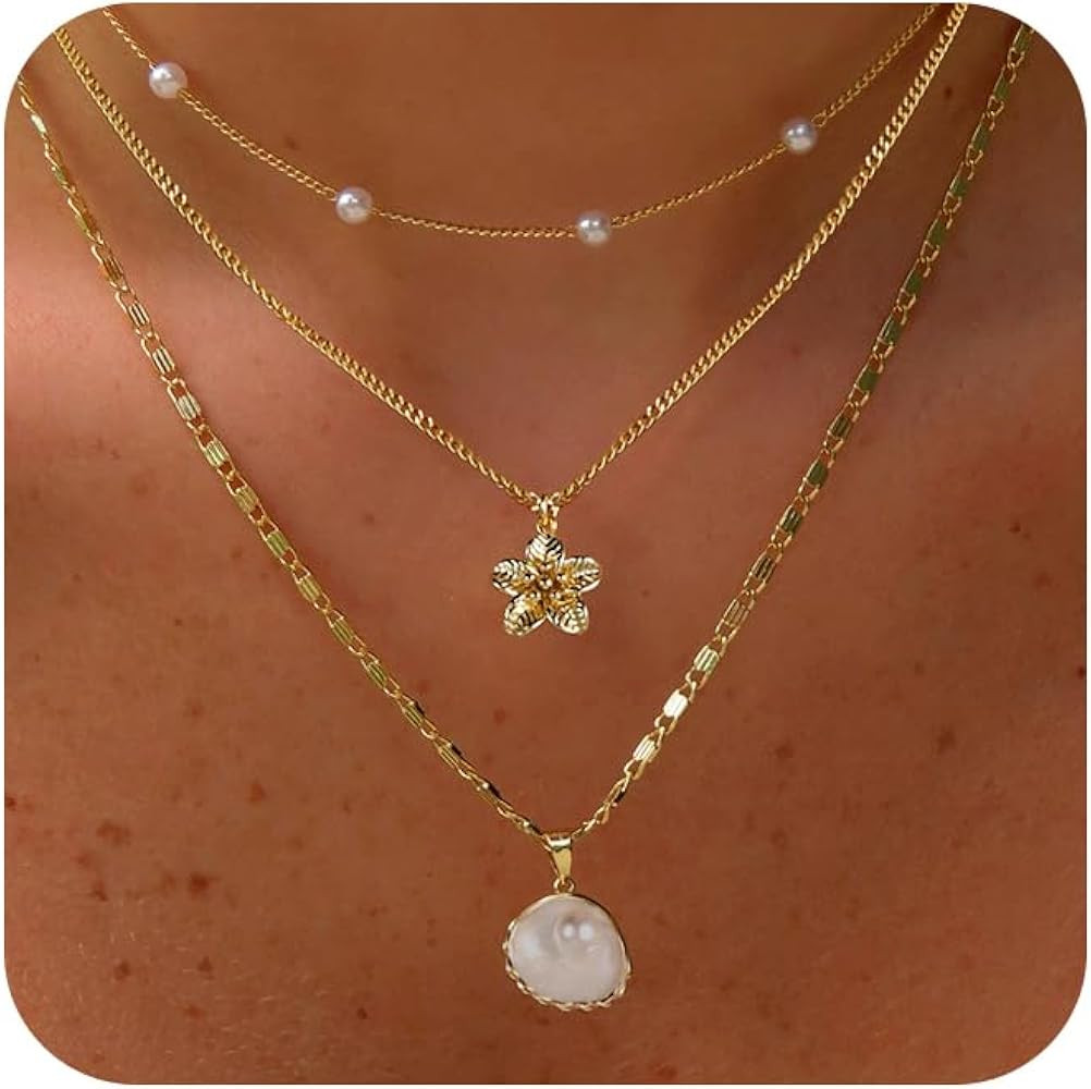Charm Necklaces for Women,14k Gold Plated Waterproof Dainty Choker Necklace Summer Seashell Pearl... | Amazon (US)