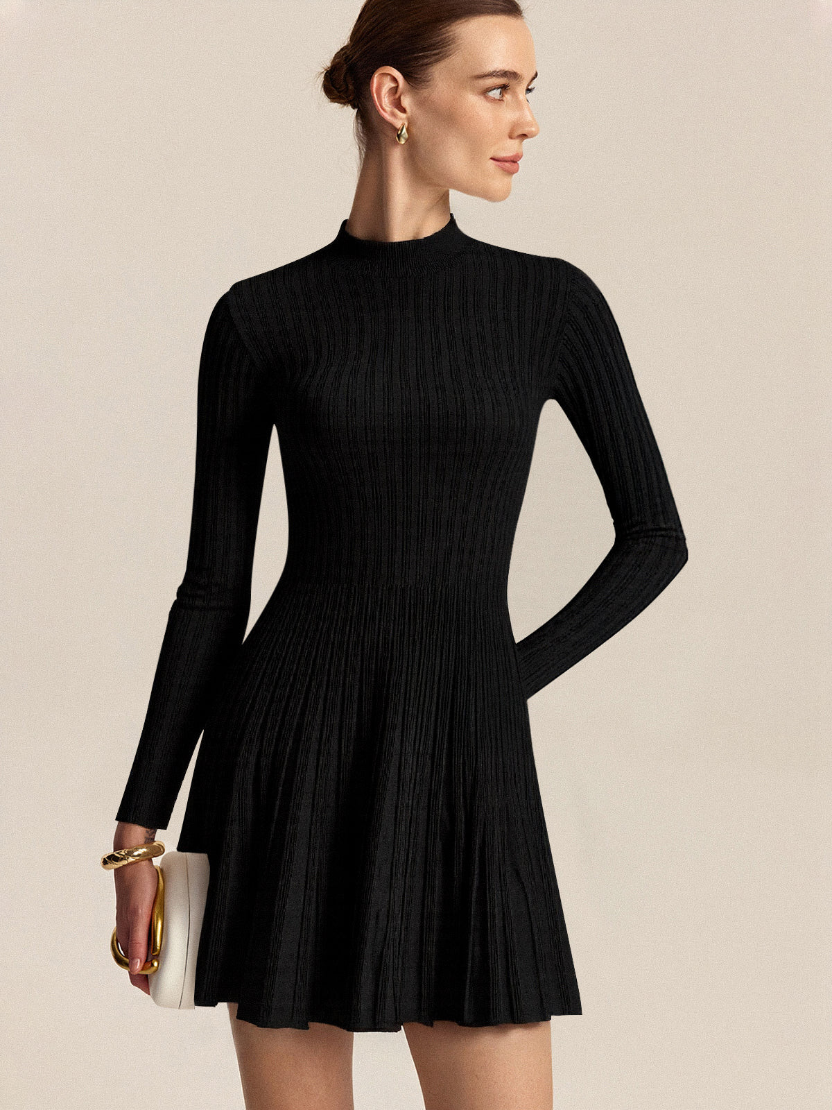 Mock Neck Flared Sweater Dress | Commense