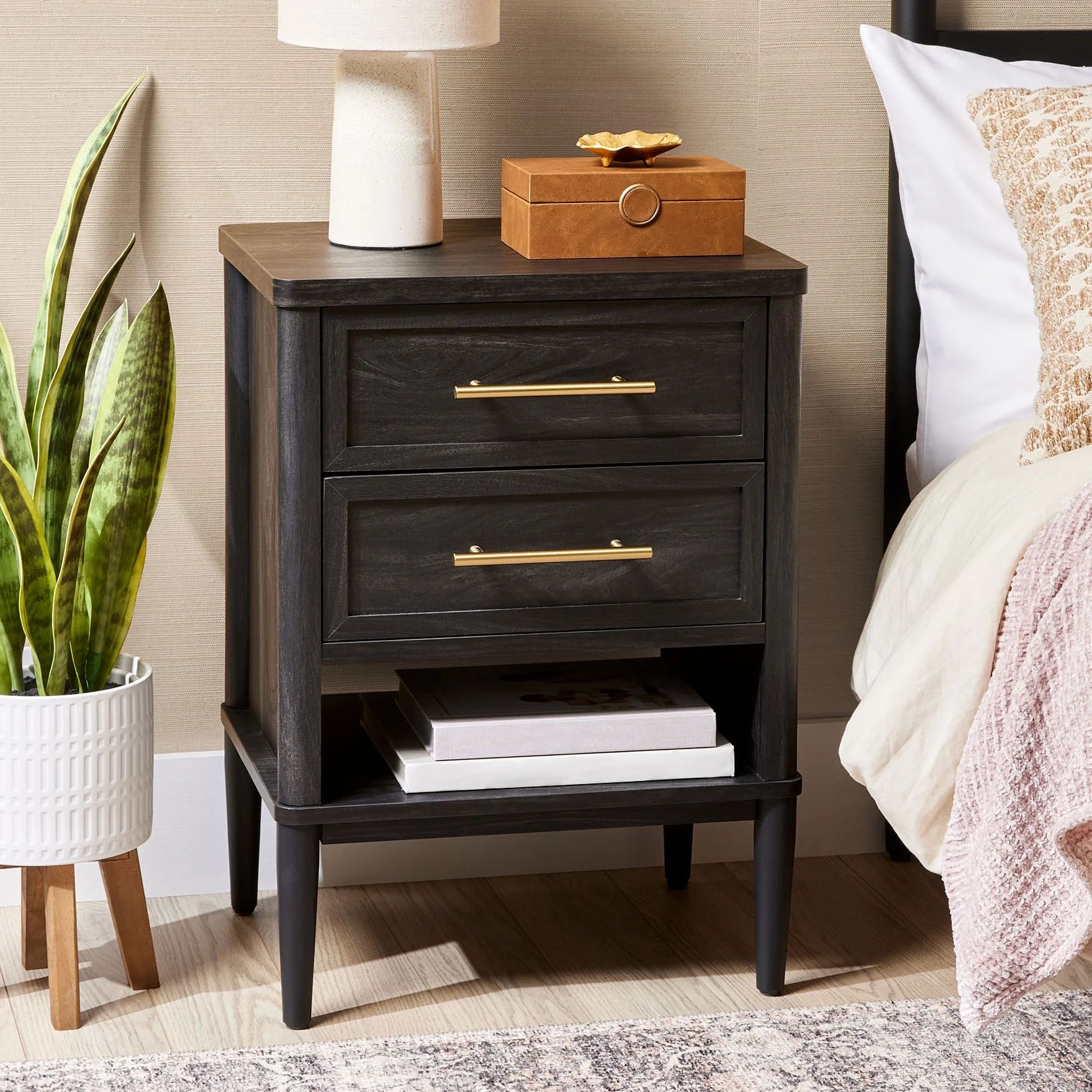 Better Homes & Gardens Oaklee 2-Drawer Nightstand for Bedroom,Charcoal Finish - Walmart.com | Walmart (US)