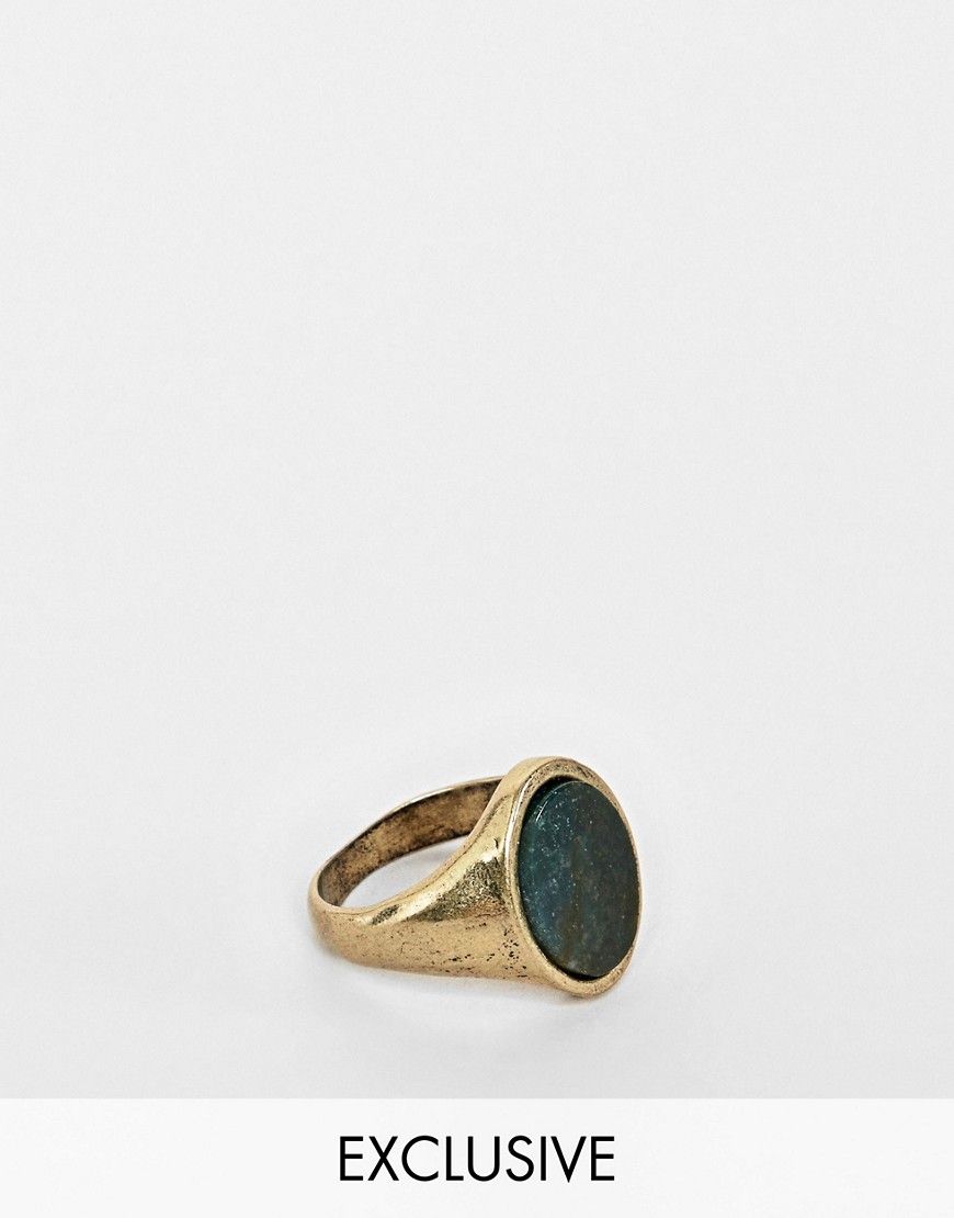 Reclaimed Vintage inspired signet ring with semi precious Stone exclusive at ASOS - Gold | ASOS US