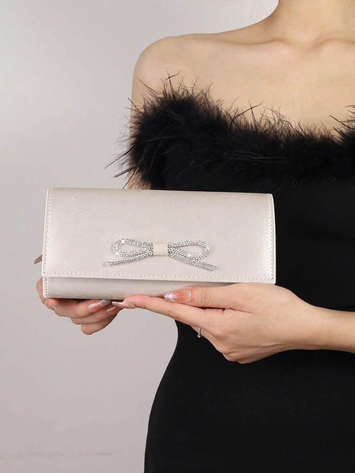 Women's Classic Satin Flap Evening Bag Glittery Bow Rhinestone Party Bag Party Bag Wedding Bag Br... | SHEIN