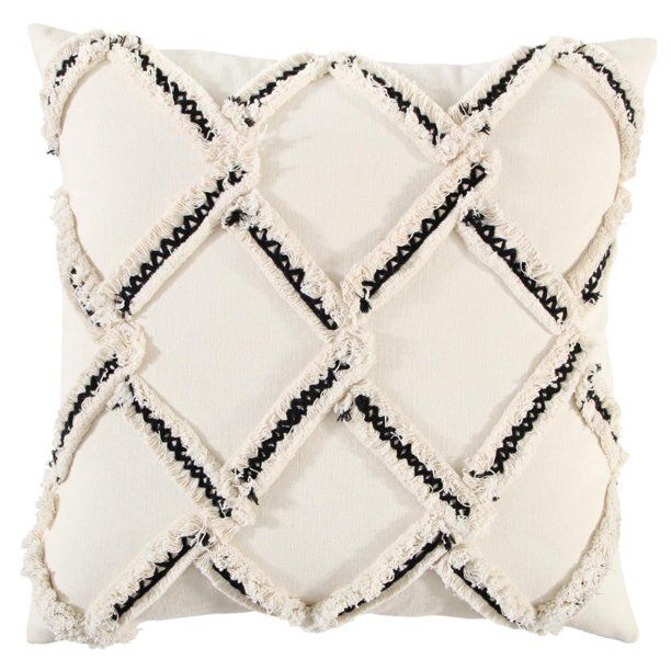 Rizzy Home Diamond Heavy Patterning Cotton Decorative Throw Pillow Cover, 18"x18", Natural/Black ... | Walmart (US)