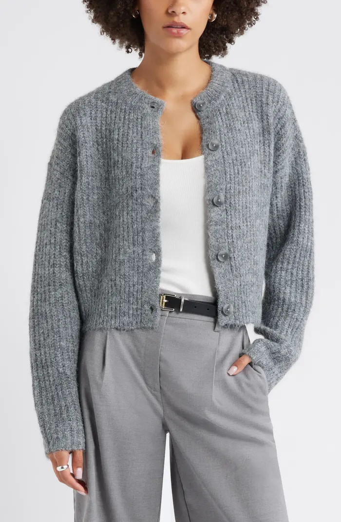 Fuzzy Crewneck Cardigan | Nordstrom