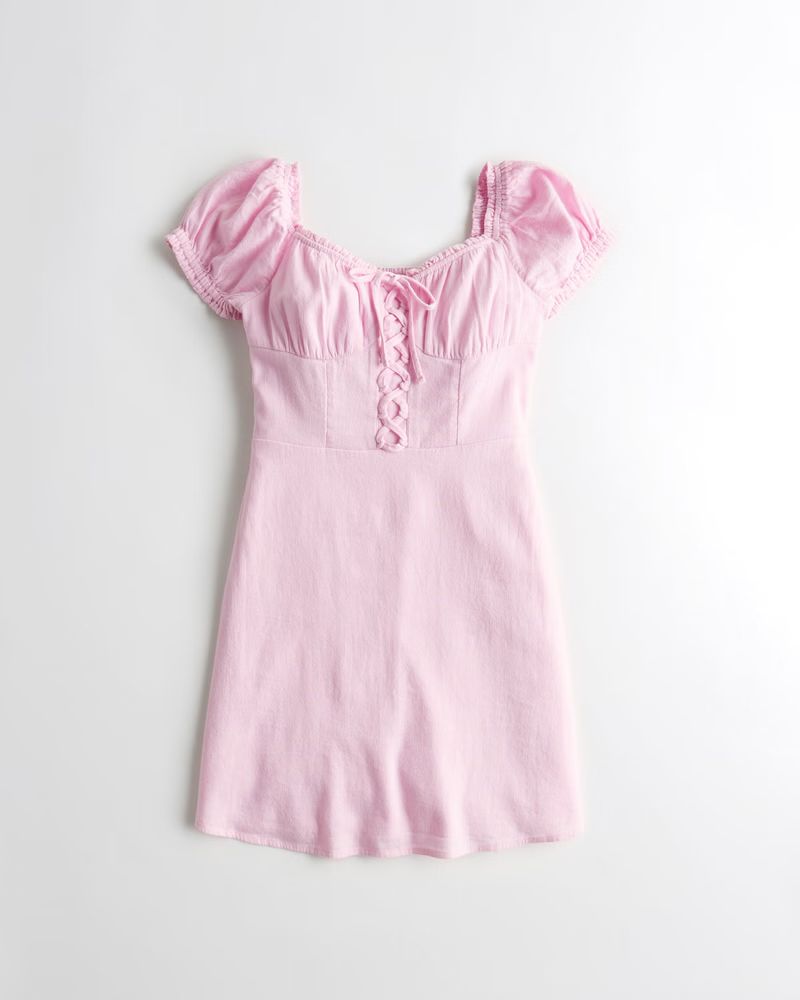 Corset-Seamed Woven Mini Dress | Hollister (US)