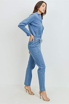 Khanomak Women's Classic Stretch Zip Up Closure Long Sleeve Denim Jeans Jumpsuit | Amazon (US)