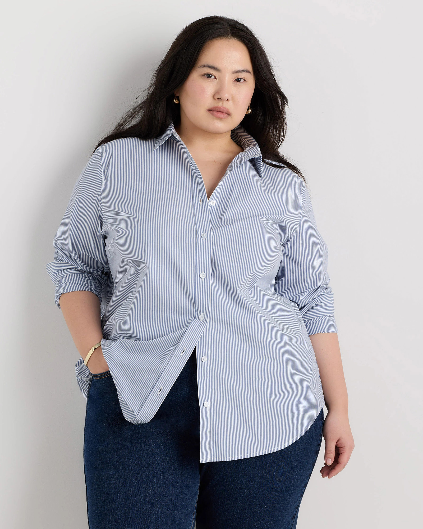 Quince | Women's Poplin Long Sleeve Shirt in Classic White, Size 1X, Organic Cotton | Quince