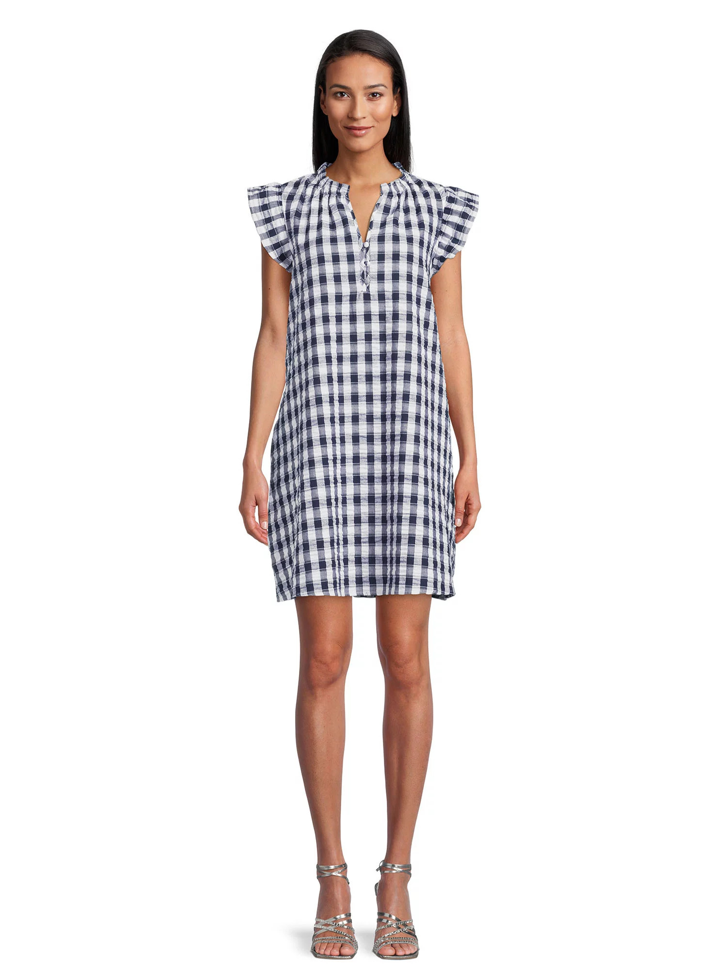 Time and Tru Women's Ruffle Collar Dress with Flutter Sleeves, Sizes XS-XXXL | Walmart (US)