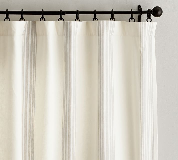 Riviera Striped Linen/Cotton Rod Pocket Blackout Curtain, 50 x 108", Sandalwood | Pottery Barn (US)