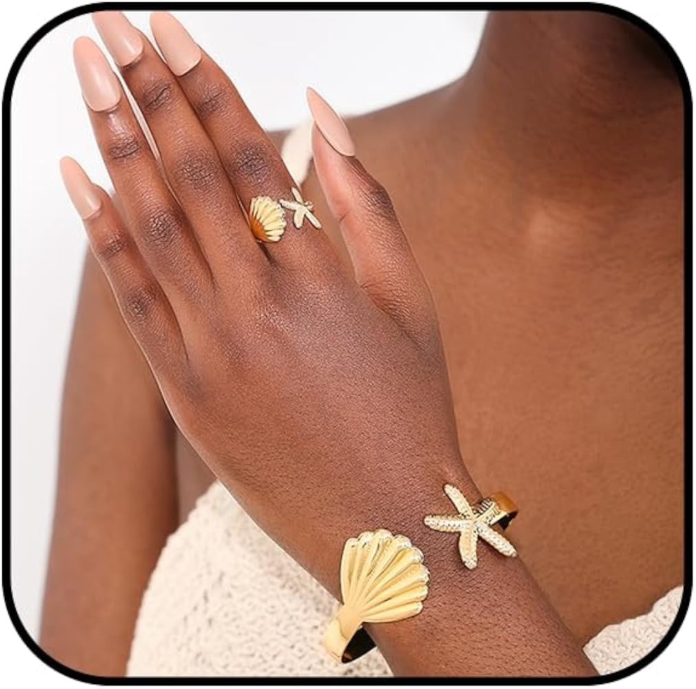 Gold Starfish Ring for Women Opening Seashell Ring Adjustable Irregular Finger Ring Ocean Series ... | Amazon (US)