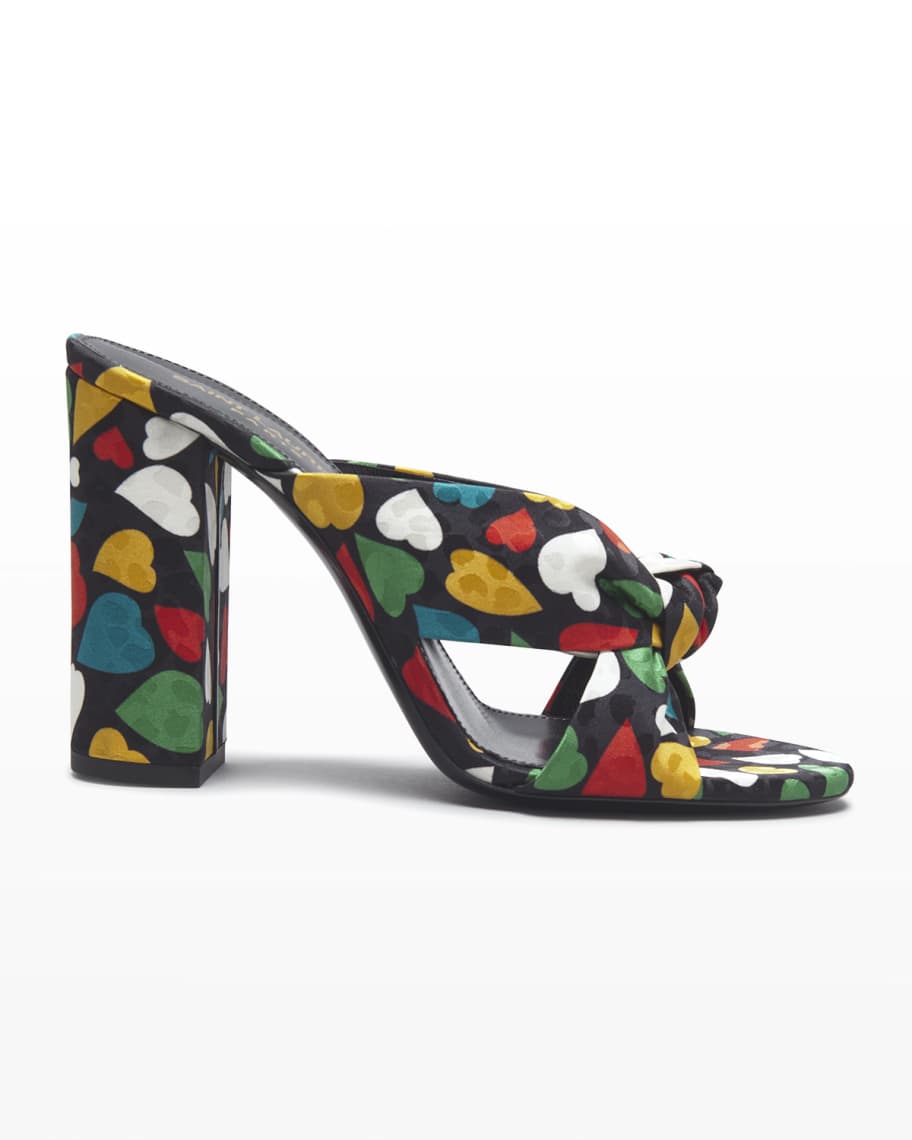 Saint Laurent Bianca Silk Multi Heart Mule Sandals | Neiman Marcus