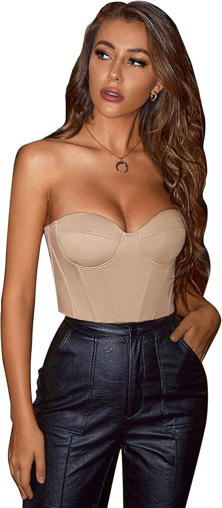SheIn Women's Lace Up Tie Back Bustier Crop Top Sleeveless Solid Strapless Tube Top | Amazon (US)