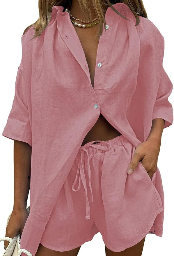 HAPCOPE Women's 2 Piece Casual Tracksuit Outfit Set Half Sleeve Shirt and High Waisted Shorts Set | Amazon (US)