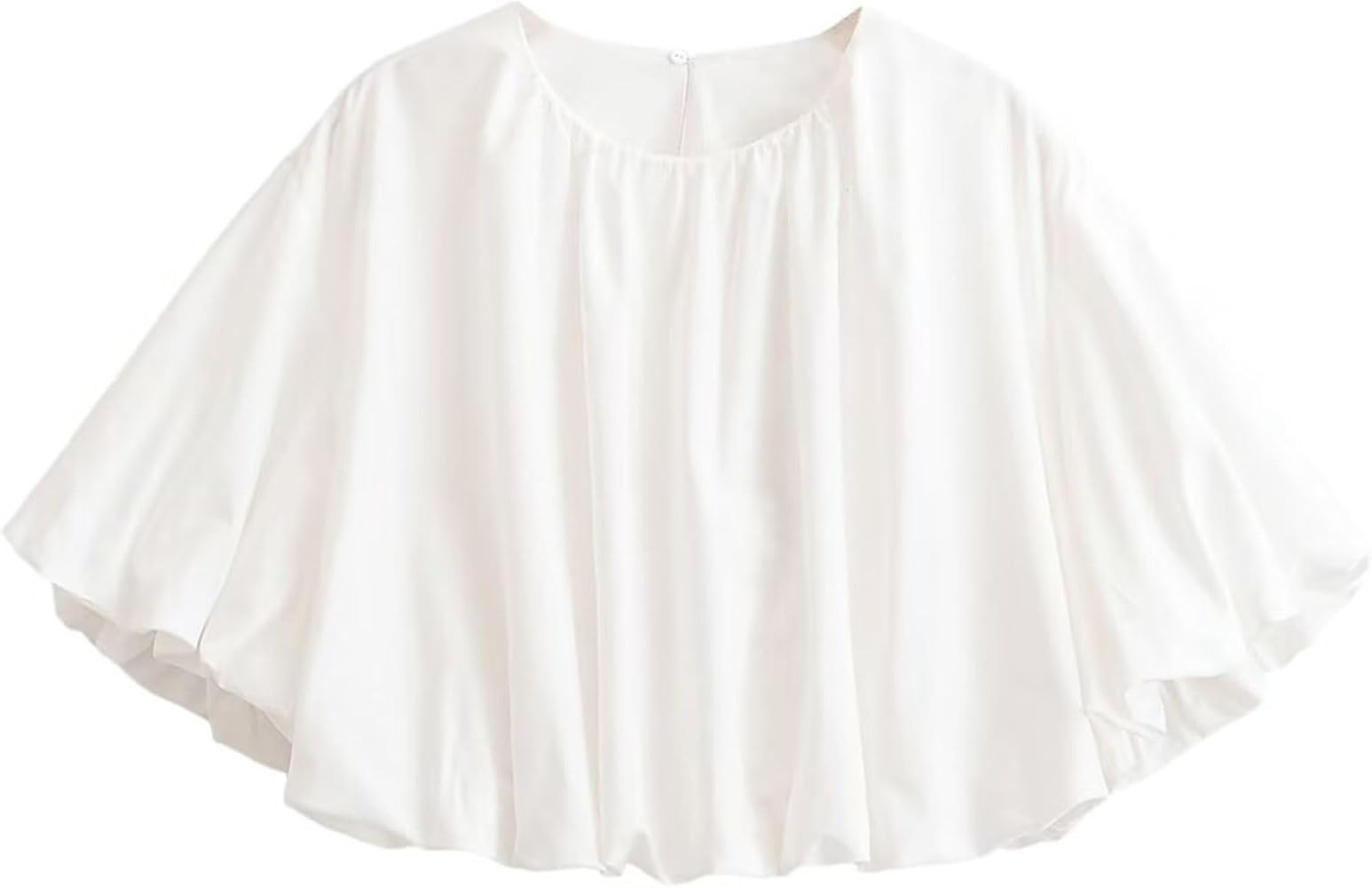 Xunger Women's Poplin Balloon Sleeve Top Casual Round Neck Puff Hem Top Solid Color Short Pullove... | Amazon (US)
