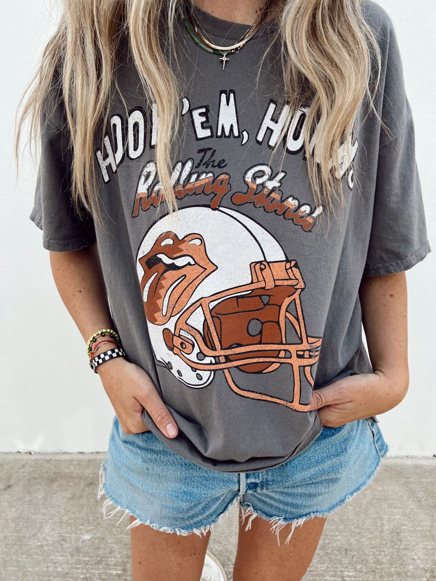 Rolling Stones Longhorns Helmet Lick Charcoal Thrifted Tee | Ascot + Hart