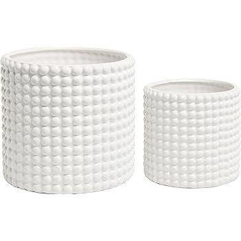 Set of 2 White Ceramic Vintage-Style Hobnail Textured Flower Planter Pots/Storage Jars | Amazon (US)