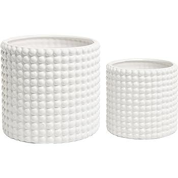 Set of 2 White Ceramic Vintage-Style Hobnail Textured Flower Planter Pots/Storage Jars | Amazon (US)