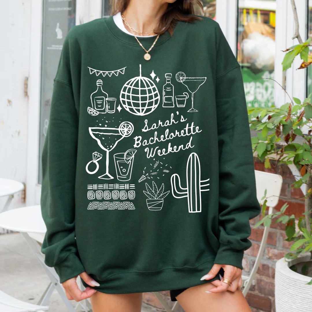 CUSTOM Margaritas and Matrimony Themed Bachelorette Sweatshirt, Personalized Margs Theme Bach App... | Etsy (US)
