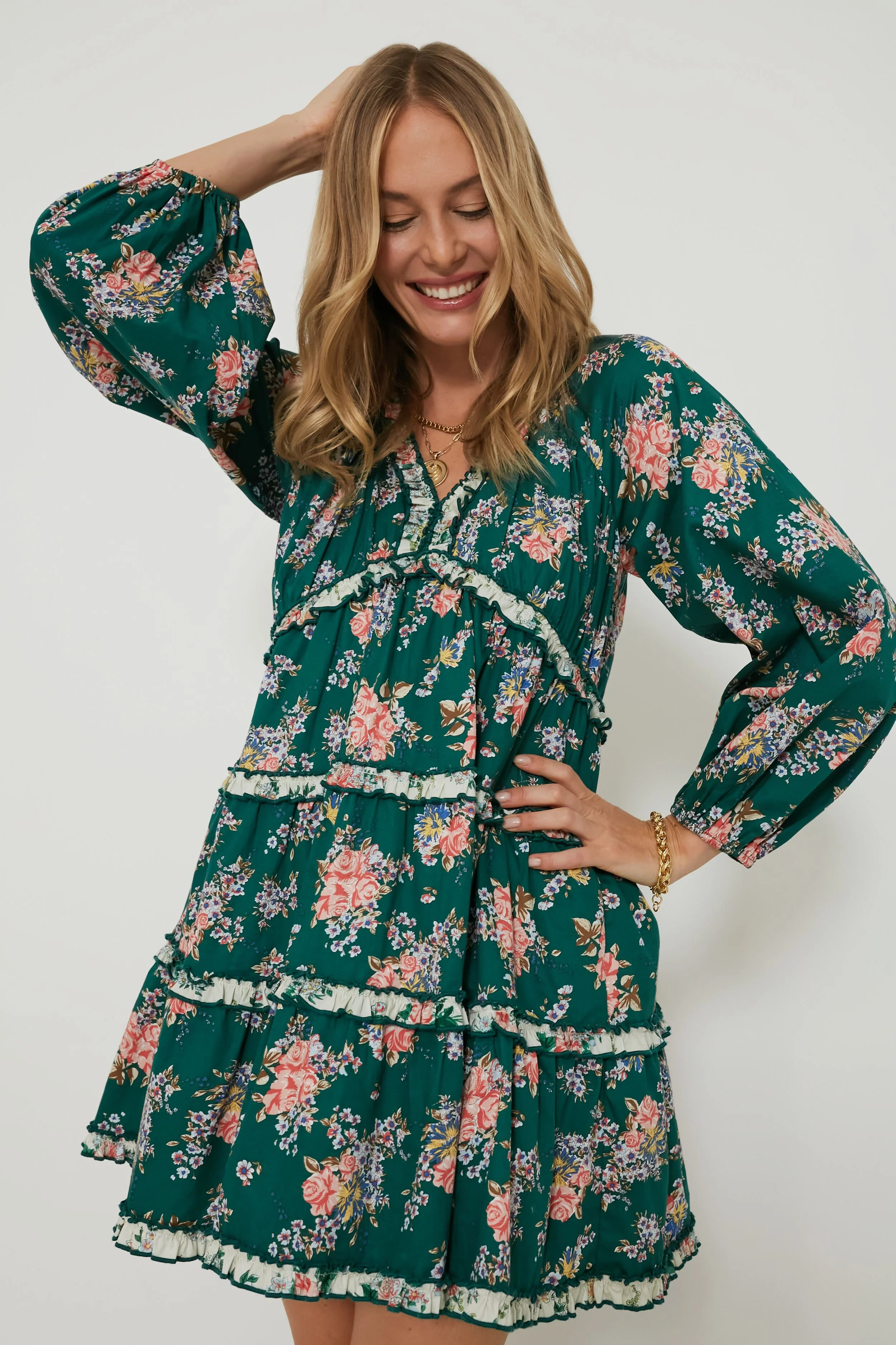 Green Floral Tiered Trina Mini Dress | Tuckernuck (US)