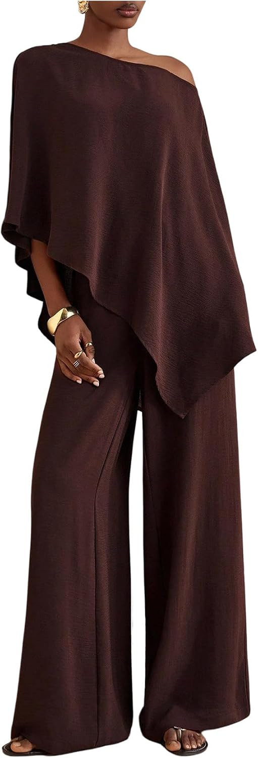 MakeMeChic Women's 2 Piece Matching Sets Poncho Pants Sets | Amazon (US)