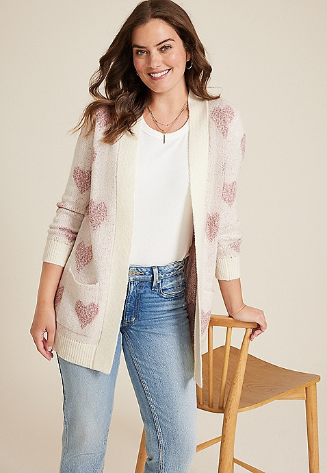 Heart Open Front Pocket Cardigan | Maurices