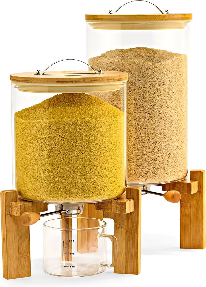 Evotella, 9 lbs / 15 lbs Rice Dispenser, an Elegant Glass Rice Dispenser, Rice Container, Grain D... | Amazon (US)