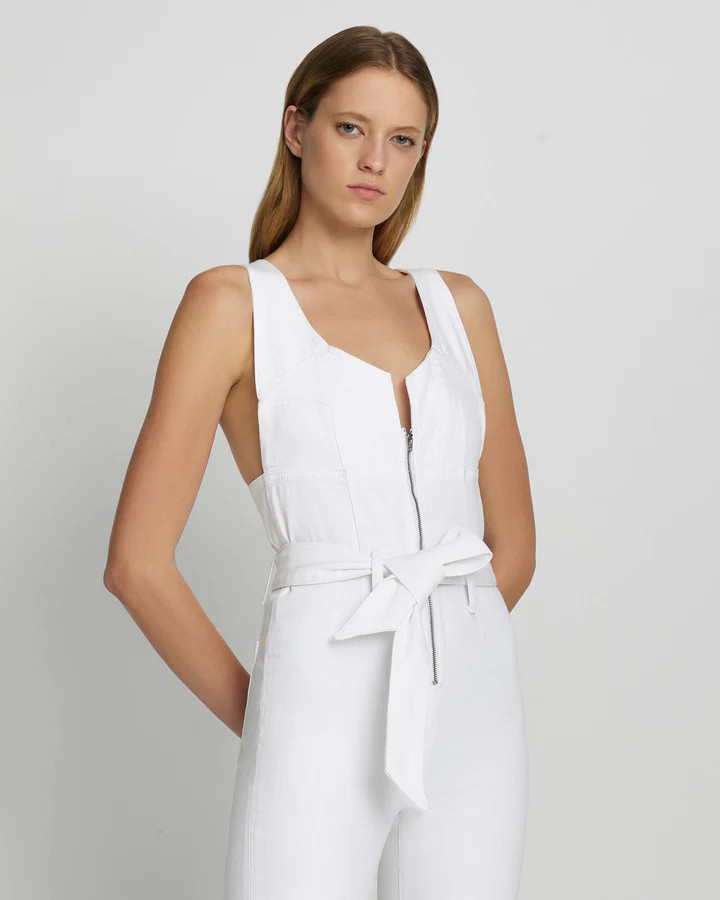 Front Zip Flare Jumpsuit in Brilliant White | 7 For All Mankind