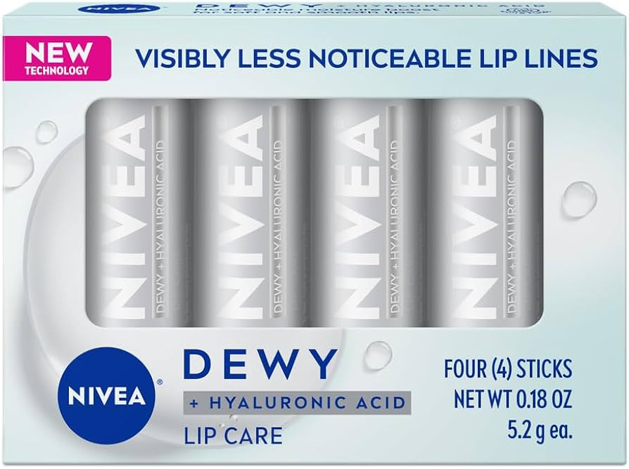 NIVEA Dewy Lip Care with Hyaluronic Acid, Lip Balm Leaves Visibly Less Noticeable Lip Lines and N... | Amazon (US)