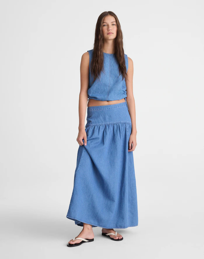 Drop-Waist Maxi Skirt in Cotton-Linen Denim | Madewell