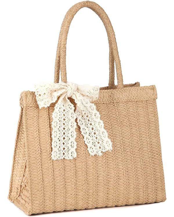 Straw Tote Bag for Women Beach Bag Summer Woven Handbag | Amazon (US)