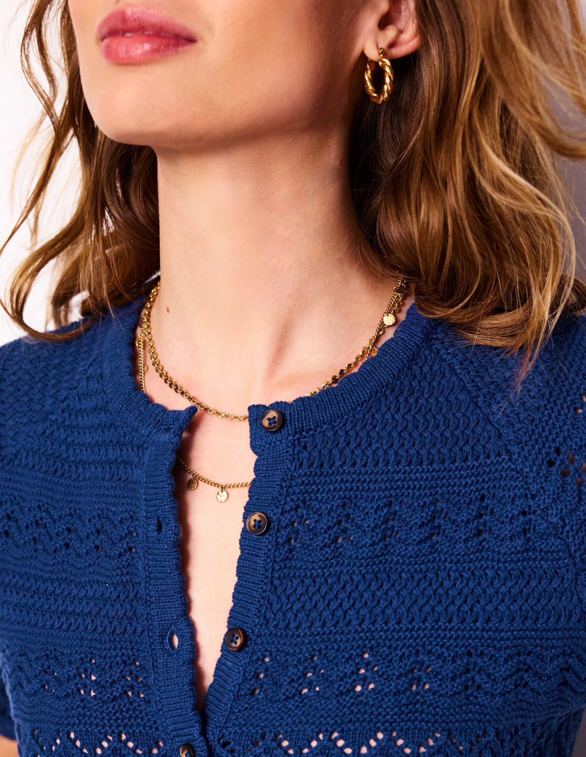 Elodie Stitch Crew Cardigan-Starboard Blue | Boden (US)