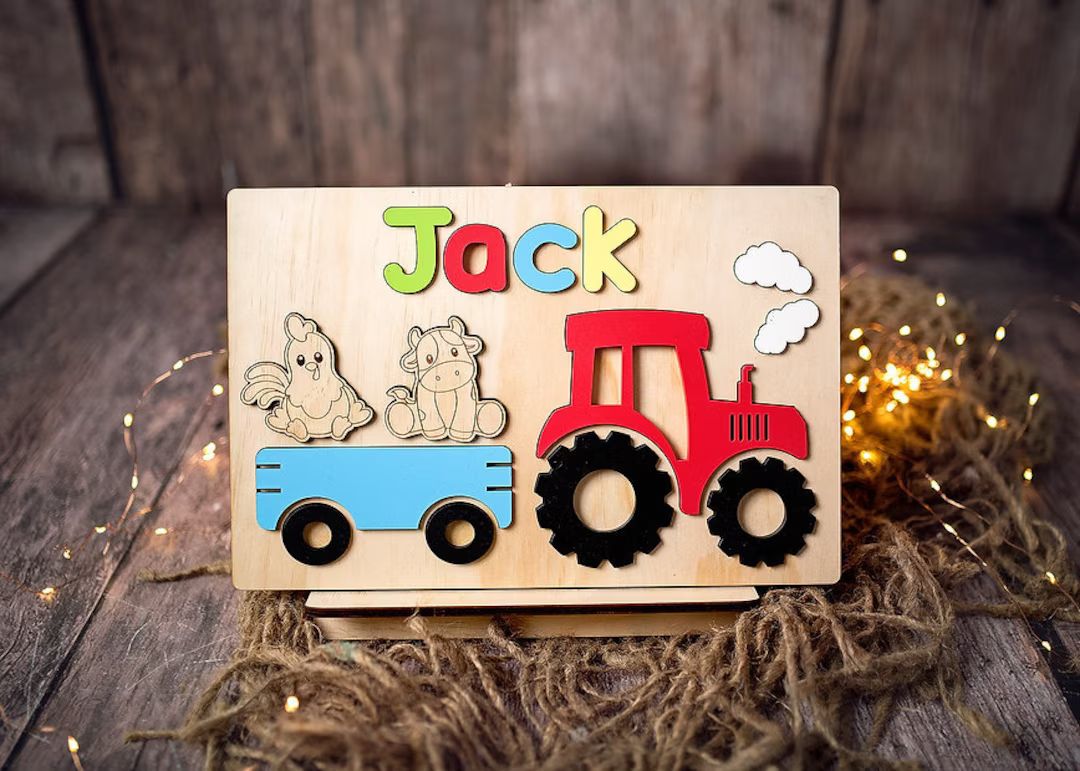 Tractor Personalised Wooden Name Puzzle Baby Gift Nursery - Etsy Australia | Etsy (AU)