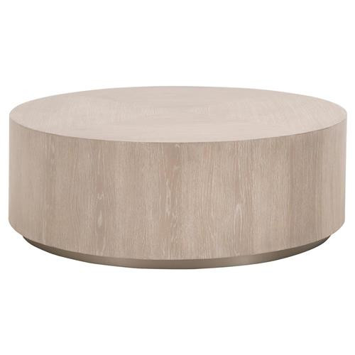 Lionel Coastal Beach Natural Grey Oak Wood Large Round Drum Coffee Table | Kathy Kuo Home