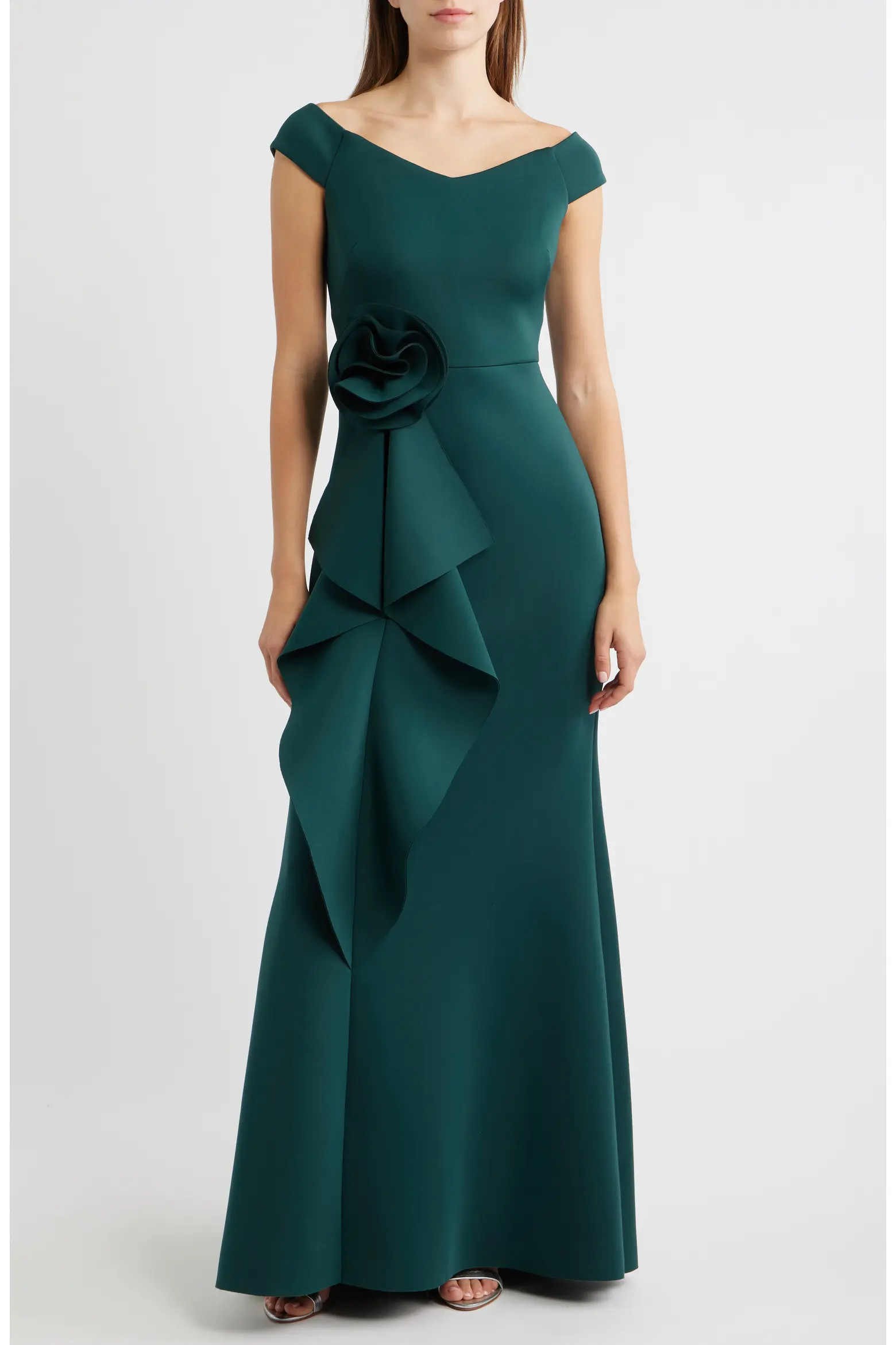 Eliza J 3D Rosette Detail Scuba Crepe Trumpet Gown (Women) | Nordstrom | Nordstrom