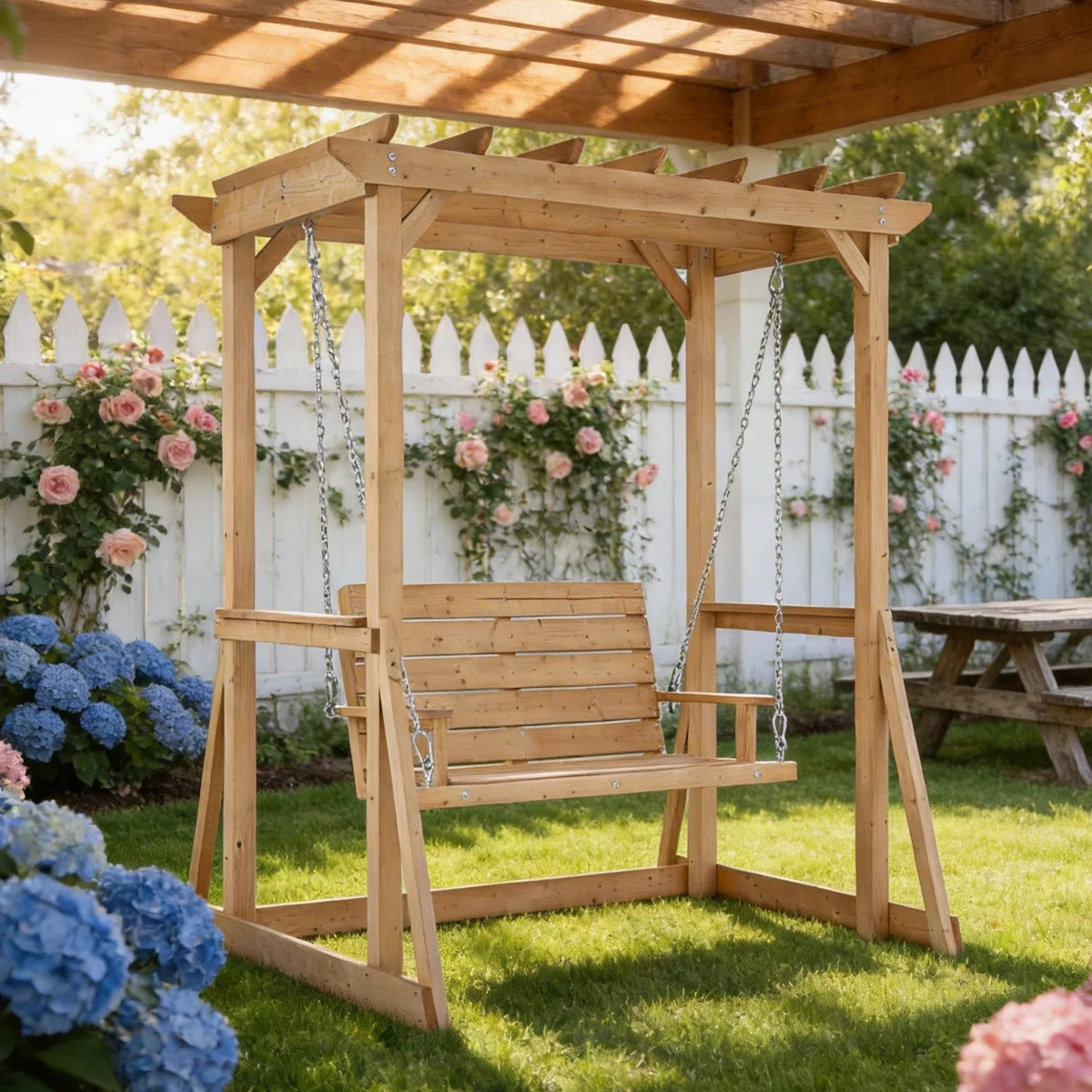 82.1" Wide Cedar Wood Arbor Swing With Ergonomic Backing For Two | Wayfair North America