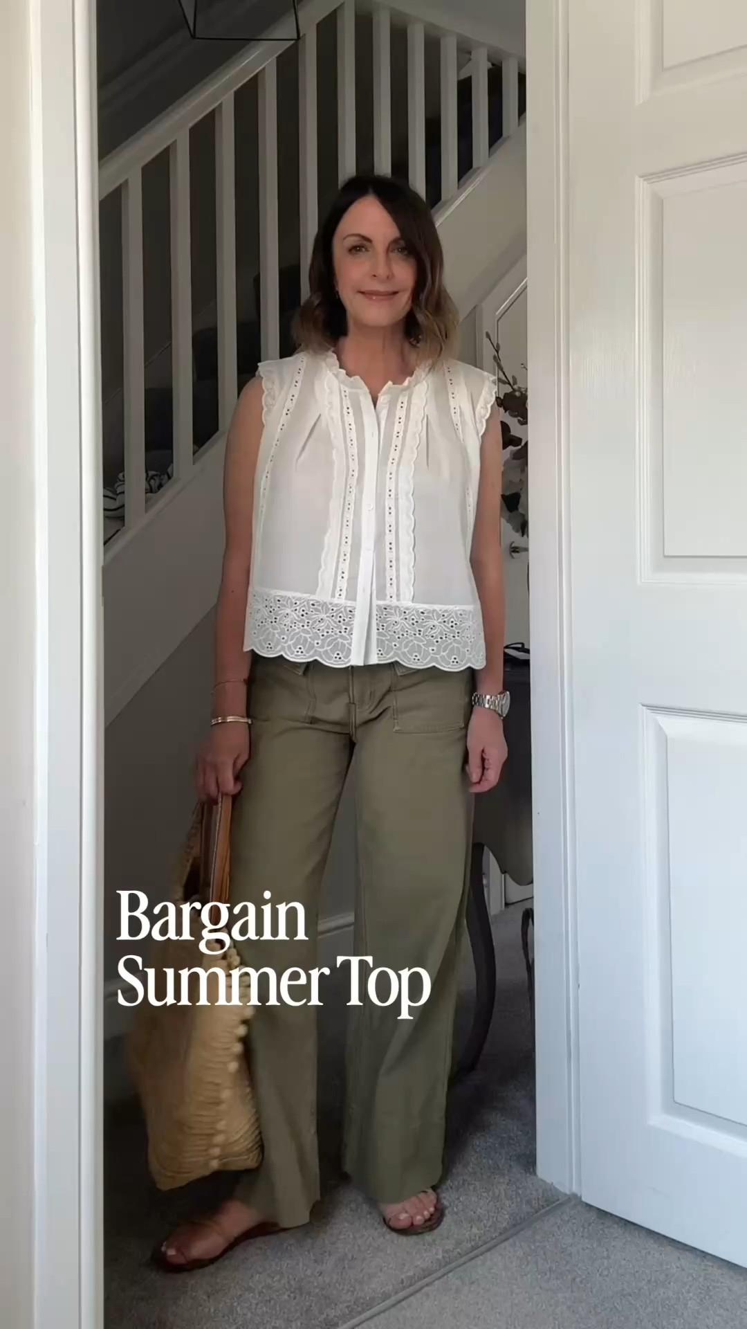 A white pretty top & olive khaki trousers

#LTKsummer #LTKstyletip #LTKjeans
