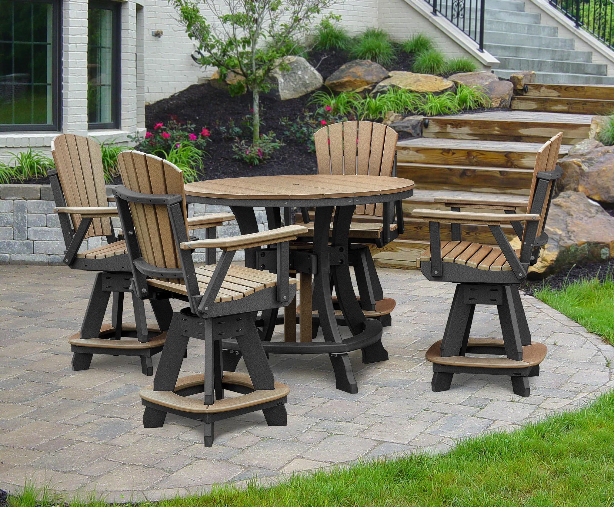 American Furniture Classics Amish HDPE 5 -Piece Black Counter height Plastic Round Table with 4 Swivel Chairs one_size | CR130CBK-K | Lowe's