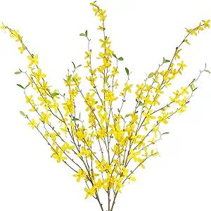 CISDUEO 3 Pcs Artificial Forsythia Flower Branches Artificial Flowers Yellow Silk Long Stem 39.4 ... | Amazon (US)