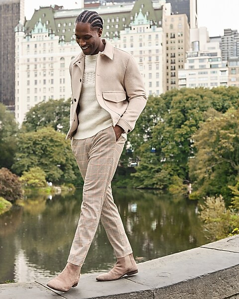 Slim Plaid Flannel Hybrid Elastic Waist Cropped Suit Pant | Express