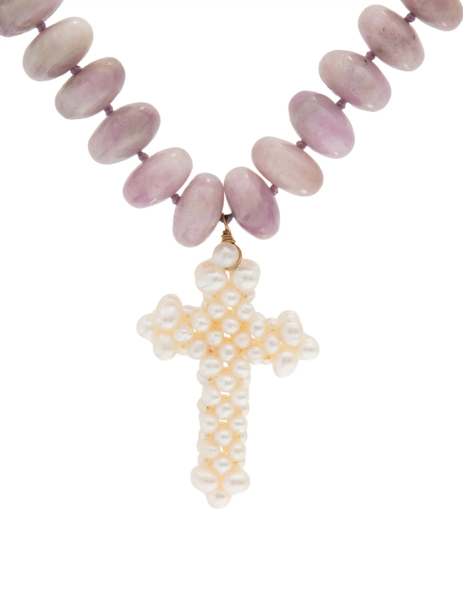 14K Pearl & Kunzite Cross Pendant Necklace | The RealReal