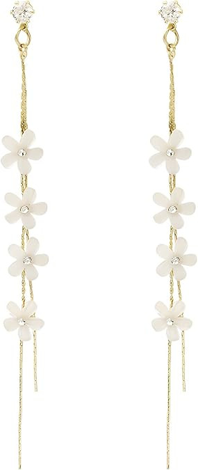 Flower Drop Earrings, Clover Earrings 925 Silver Needle Post Back, Linear Earrings, Flower Dangle... | Amazon (US)