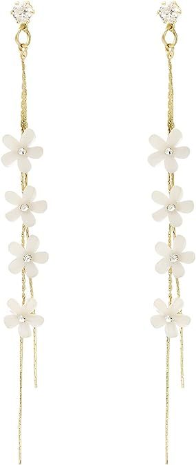 Flower Drop Earrings, Clover Earrings 925 Silver Needle Post Back, Linear Earrings, Flower Dangle... | Amazon (US)