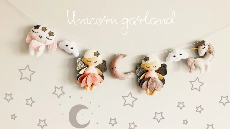 Unicorn Garland - Fairy Garland- Felt wall hanging - Girl garland - Felt garland - Nursery garlan... | Etsy (US)