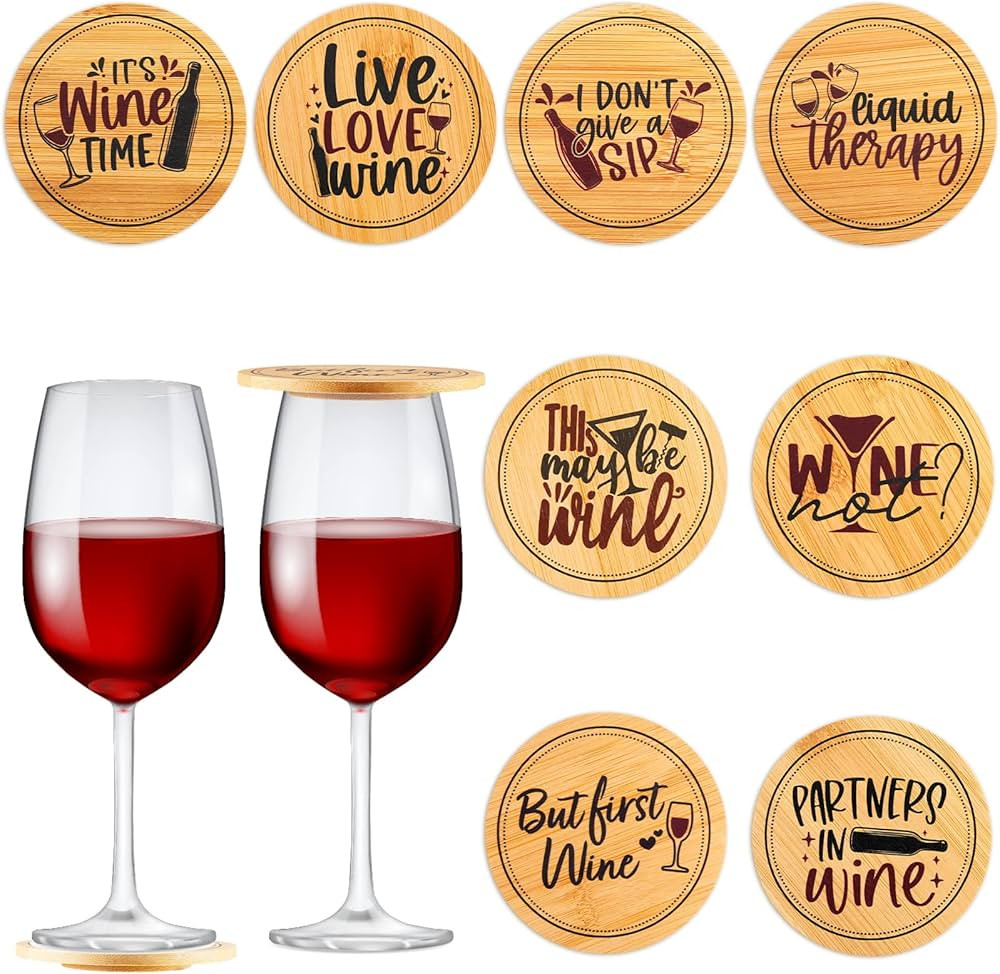 Tessco 8 Pcs Wine Glass Covers Funny Wood Drinking Glass Covers to Keep Bugs out Bamboo Water Gla... | Amazon (US)